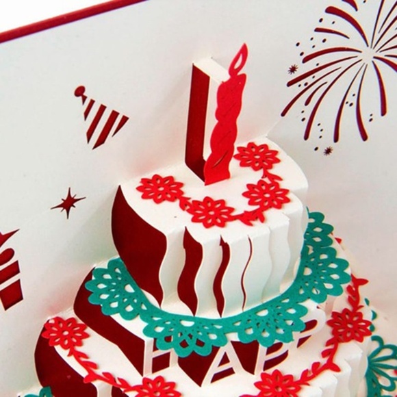 *BIRTHDAY* Red 3D Cake Pop-Up Greeting Card - Picture 3 of 5